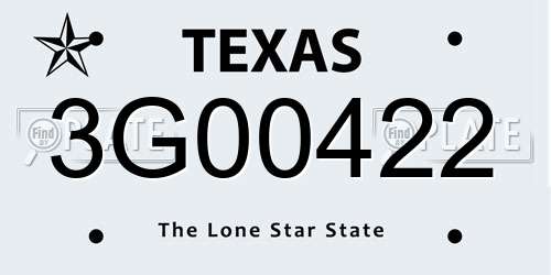 3G00422 Texas License Plate