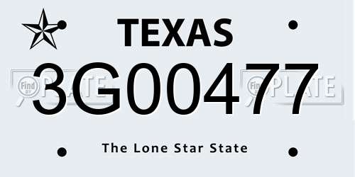 3G00477 Texas License Plate