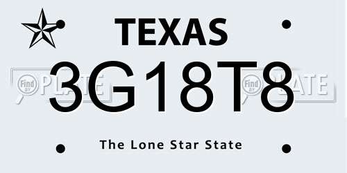 3G18T8 Texas License Plate