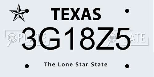 3G18Z5 Texas License Plate