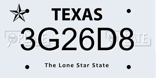 3G26D8 Texas License Plate