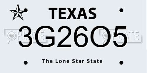 3G26O5 Texas License Plate