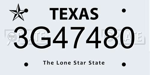 3G47480 Texas License Plate