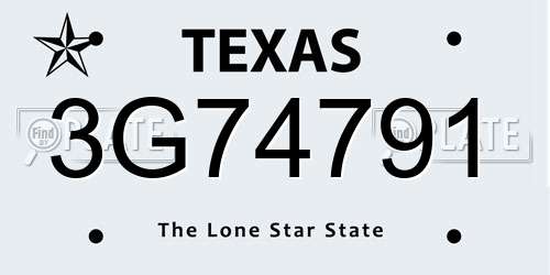 3G74791 Texas License Plate