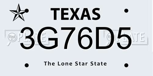 3G76D5 Texas License Plate
