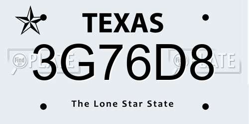 3G76D8 Texas License Plate