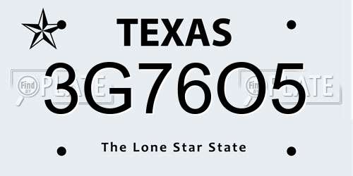 3G76O5 Texas License Plate