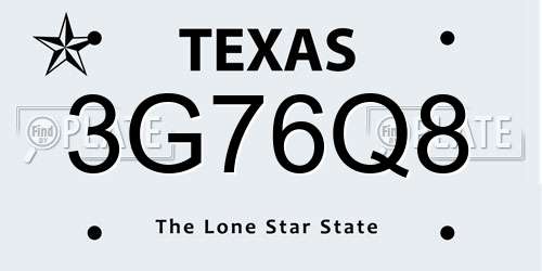 3G76Q8 Texas License Plate