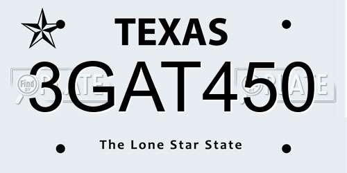 3GAT450 Texas License Plate
