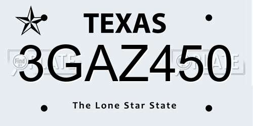 3GAZ450 Texas License Plate