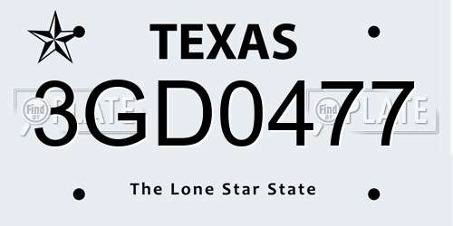 3GD0477 Texas License Plate