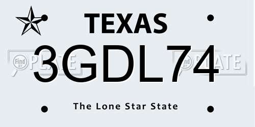 3GDL74 Texas License Plate