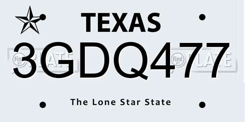 3GDQ477 Texas License Plate