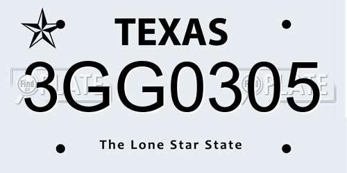3GG0305 Texas License Plate