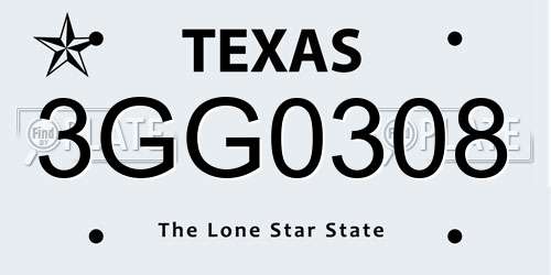 3GG0308 Texas License Plate
