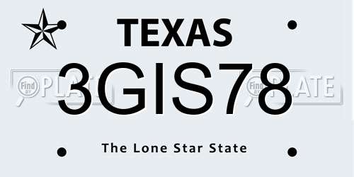 3GIS78 Texas License Plate