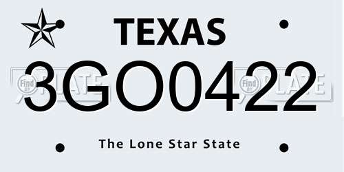 3GO0422 Texas License Plate