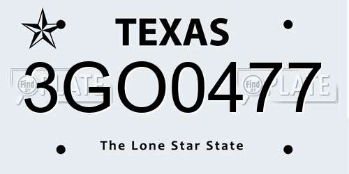 3GO0477 Texas License Plate