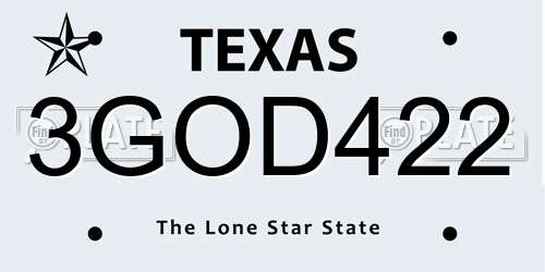 3GOD422 Texas License Plate