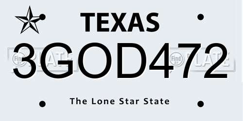 3GOD472 Texas License Plate