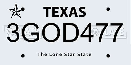3GOD477 Texas License Plate
