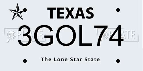 3GOL74 Texas License Plate