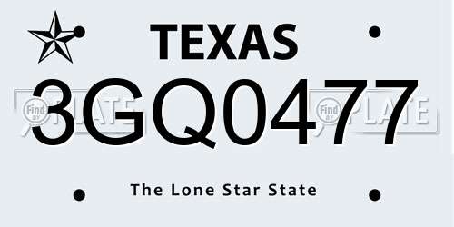 3GQ0477 Texas License Plate