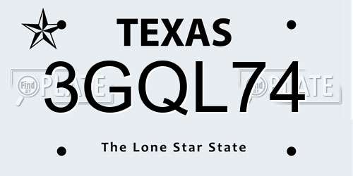 3GQL74 Texas License Plate