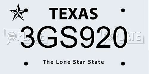 3GS920 Texas License Plate