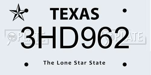 3HD962 Texas License Plate