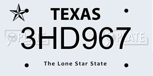 3HD967 Texas License Plate