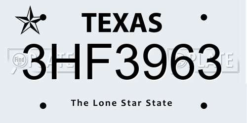 3HF3963 Texas License Plate