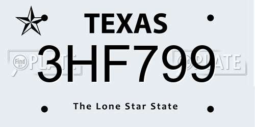 3HF799 Texas License Plate