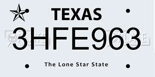 3HFE963 Texas License Plate