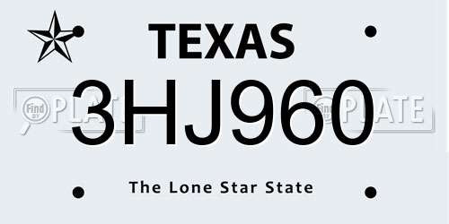 3HJ960 Texas License Plate