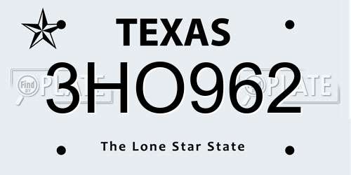 3HO962 Texas License Plate