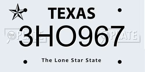 3HO967 Texas License Plate
