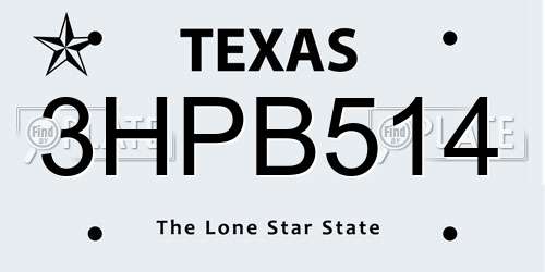 3HPB514 Texas License Plate