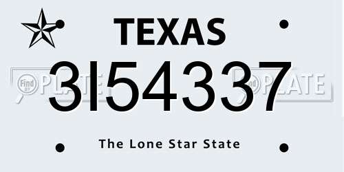 3I54337 Texas License Plate