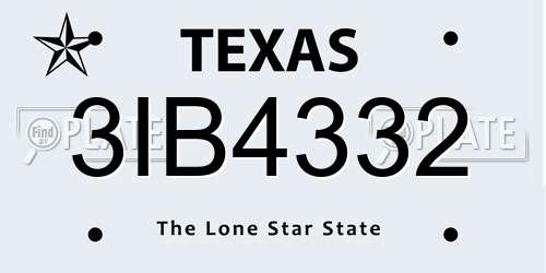 3IB4332 Texas License Plate