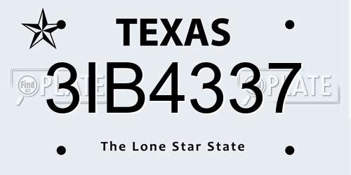 3IB4337 Texas License Plate