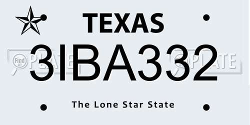 3IBA332 Texas License Plate
