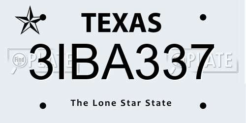 3IBA337 Texas License Plate