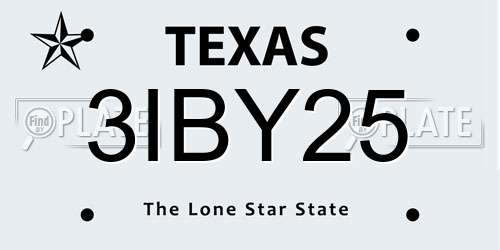 3IBY25 Texas License Plate