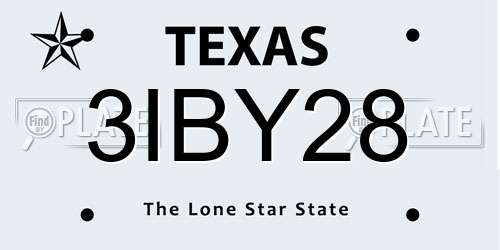 3IBY28 Texas License Plate