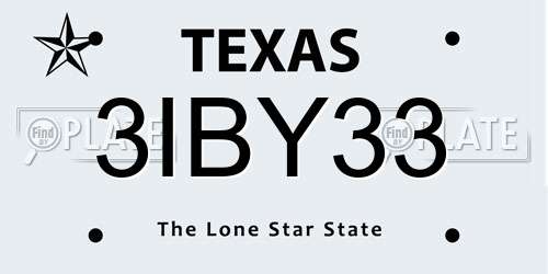3IBY33 Texas License Plate