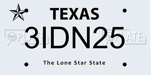 3IDN25 Texas License Plate