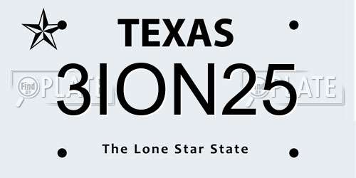 3ION25 Texas License Plate