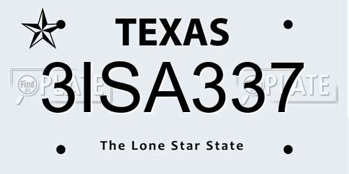 3ISA337 Texas License Plate