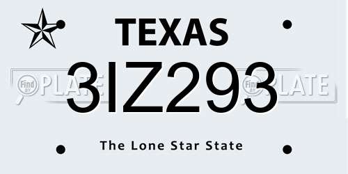 3IZ293 Texas License Plate